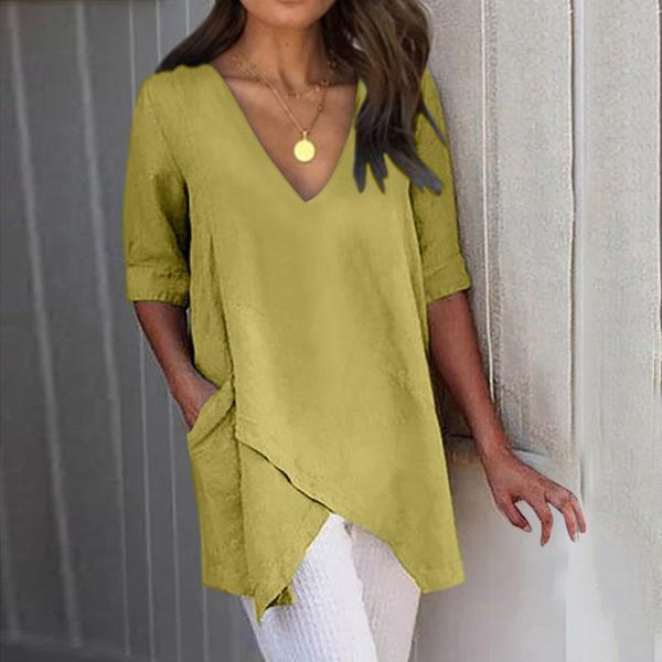 women's blouses & shirts plus sizes v-neck blouse women casual solid irregular short sleeve pockets clothing elegant office shirt, White
women's blouses & shirts plus sizes v-neck blouse women casual solid irregular short sleeve pockets clothing elegant office shirt, White