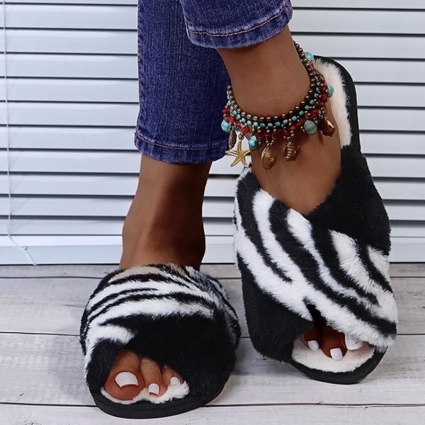 slippers fashion winter home for women striped cross furry comfortable warm flat shoes non-slip indoor slipper, Black
slippers fashion winter home for women striped cross furry comfortable warm flat shoes non-slip indoor slipper, Black