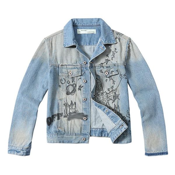 men's jackets american high street brand off graffiti frayed washed blue denim jacket clothing windbreaker, Black;brown
men's jackets american high street brand off graffiti frayed washed blue denim jacket clothing windbreaker, Black;brown