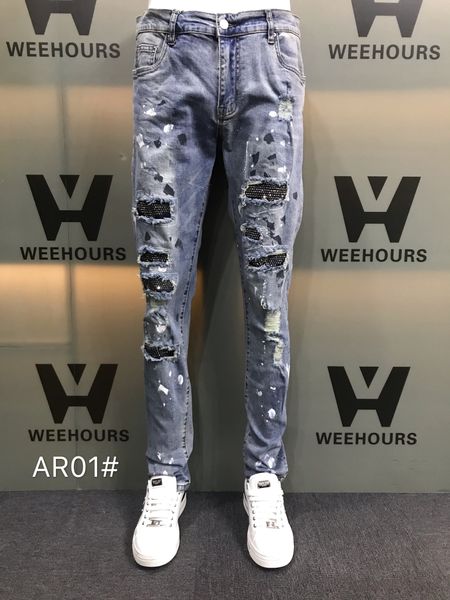 men's and women's casual hip-hop jeans currently designer luxury pants ar01-02, Blue
men's and women's casual hip-hop jeans currently designer luxury pants ar01-02, Blue
