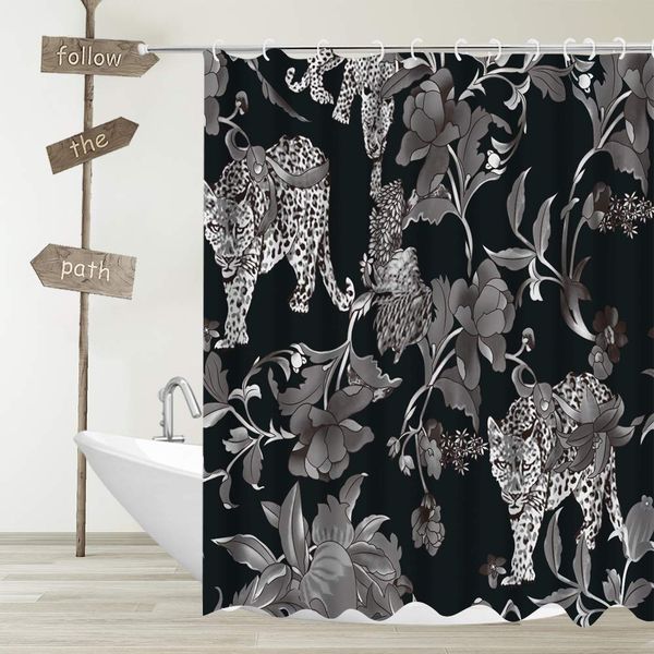 black leopard floral fabric shower curtain wildlife animal flower decor bathroom curtains,waterproof polyester bath curtain with
black leopard floral fabric shower curtain wildlife animal flower decor bathroom curtains,waterproof polyester bath curtain with