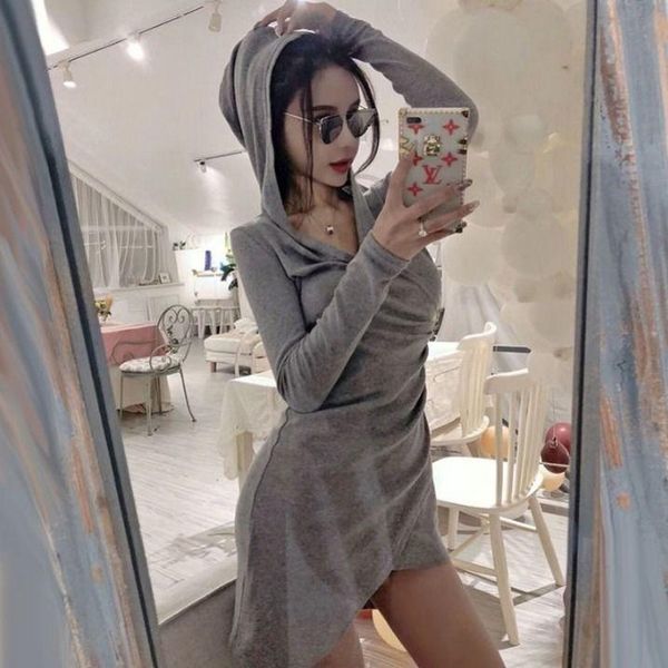 casual dresses women net red hooded long sleeve sweater v-neck irregular vestido de mujer femme robe, Black;gray
casual dresses women net red hooded long sleeve sweater v-neck irregular vestido de mujer femme robe, Black;gray