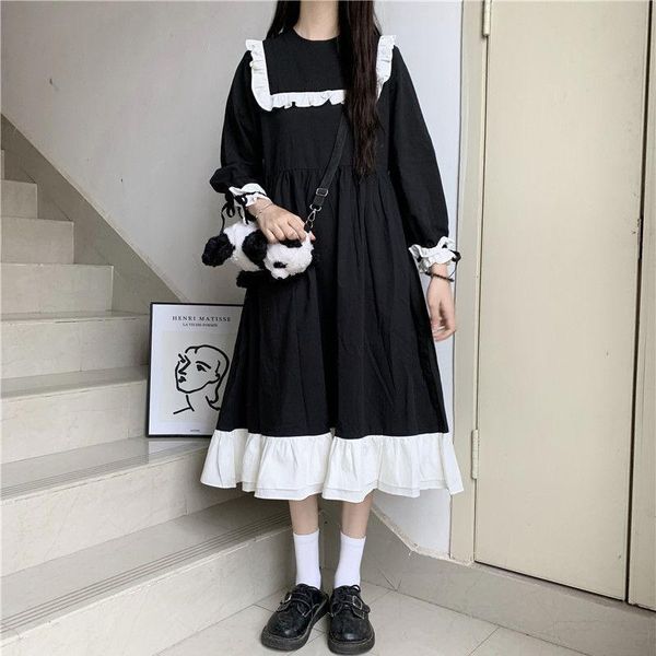 casual dresses 2021 japanese style women's dress o-neck black girl long sleeve ruffled sweet lolita party kawaii clothing robe, Black;gray
casual dresses 2021 japanese style women's dress o-neck black girl long sleeve ruffled sweet lolita party kawaii clothing robe, Black;gray