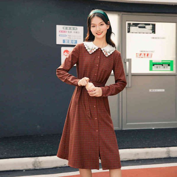 dress winter arrival bow belt plaid long sleeve women's embroidered peter pan collar retro dress rpmb, Black;gray
dress winter arrival bow belt plaid long sleeve women's embroidered peter pan collar retro dress rpmb, Black;gray