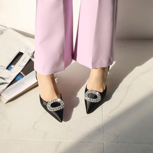 sandals summer stiletto pointed high heel rhinestone buckle satin korean version of the wild baotou female cool shoes, Black
sandals summer stiletto pointed high heel rhinestone buckle satin korean version of the wild baotou female cool shoes, Black
