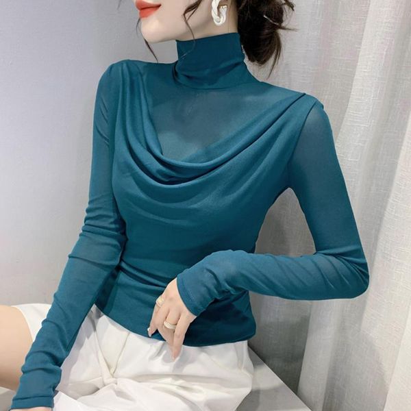 women's t-shirt autumn 2021 fashion casual turtleneck mesh shirt elegant slim long sleeve female, White
women's t-shirt autumn 2021 fashion casual turtleneck mesh shirt elegant slim long sleeve female, White