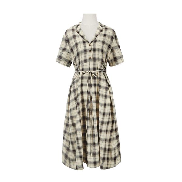 plaid midi dress khaki notch collar short sleeve button summer d1116 210514, Black;gray
plaid midi dress khaki notch collar short sleeve button summer d1116 210514, Black;gray