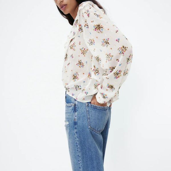women's blouses & shirts summer casual flower print v-neck long-sleeved ruffled decorative shirt, White
women's blouses & shirts summer casual flower print v-neck long-sleeved ruffled decorative shirt, White
