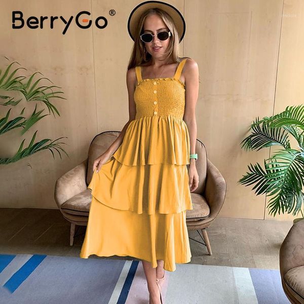 berrygo holiday beach strap summer dresses women smocking ruffle high waist sundress casual buttons ladies loose midi dress 2021, Black;gray
berrygo holiday beach strap summer dresses women smocking ruffle high waist sundress casual buttons ladies loose midi dress 2021, Black;gray