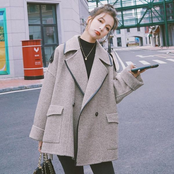 women's wool & blends luxury woollen coat spring 2021 small temperament loose short suit fashion autumn and winter coats, Black
women's wool & blends luxury woollen coat spring 2021 small temperament loose short suit fashion autumn and winter coats, Black