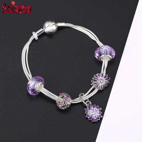 charm bracelets seialoy purple daisy flower for women original crystal beads multi snake chain bracelet fashion jewelry, Golden;silver
charm bracelets seialoy purple daisy flower for women original crystal beads multi snake chain bracelet fashion jewelry, Golden;silver