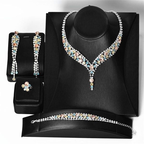 earrings & necklace crystal bride jewelry sets luxury color rhinestone ladies necklace/earrings/ring/bracelet fashion accessories, Silver 
earrings & necklace crystal bride jewelry sets luxury color rhinestone ladies necklace/earrings/ring/bracelet fashion accessories, Silver