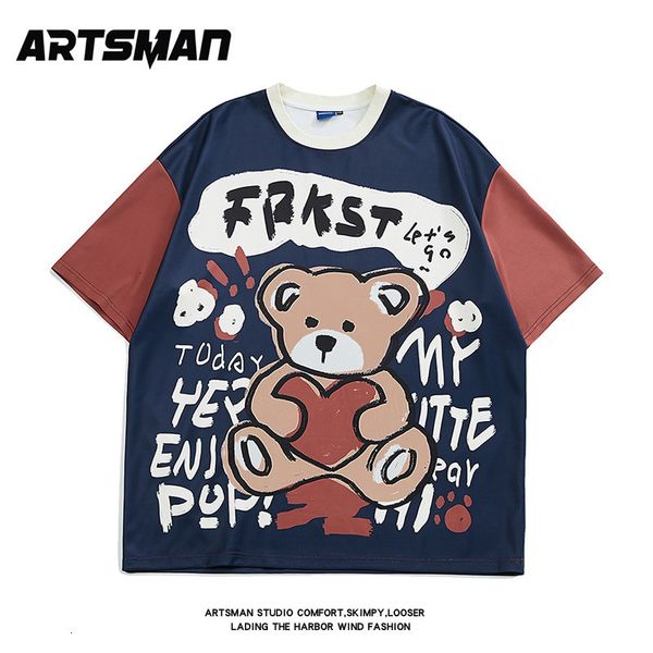 graffiti men's t-shirts couple bear print stitching short t-shirt summer trend loose half sve top, White;black
graffiti men's t-shirts couple bear print stitching short t-shirt summer trend loose half sve top, White;black