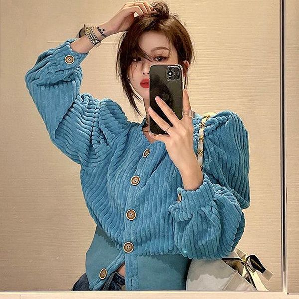 women's jackets ewsfv 2021 autumn arrive women solid round neck puff sleeve buckle corduroy coat single breasted short, Black;brown
women's jackets ewsfv 2021 autumn arrive women solid round neck puff sleeve buckle corduroy coat single breasted short, Black;brown