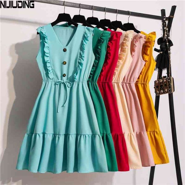 nijiuidng summer casual a-line ruffle dresses office lady solid single-breasted lace up sleeveless v-neck dress female 210514, Black;gray
nijiuidng summer casual a-line ruffle dresses office lady solid single-breasted lace up sleeveless v-neck dress female 210514, Black;gray