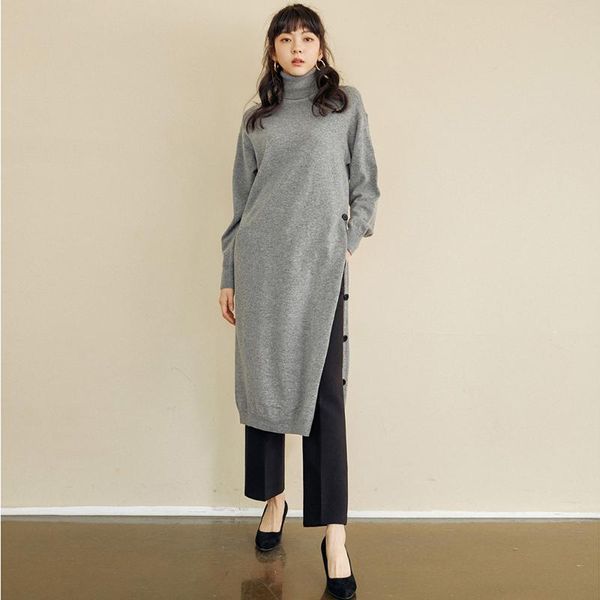 stylish turtleneck knitted sweater dress vintage solid color long side split o-neck autumn women's sweaters, White;black
stylish turtleneck knitted sweater dress vintage solid color long side split o-neck autumn women's sweaters, White;black