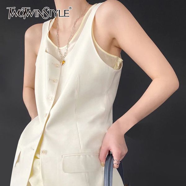 black minimalist two piece set for women o neck mesh vest sleeveless blazer casual sets female fashion clothes 210423, White
black minimalist two piece set for women o neck mesh vest sleeveless blazer casual sets female fashion clothes 210423, White