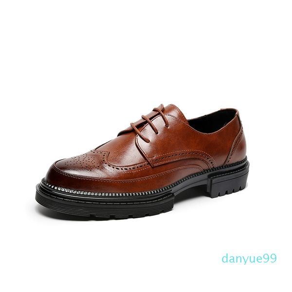 2021 men dress shoes handmade brogue style paty leather wedding shoes men flats leather oxfords formal shoes 201215, Black