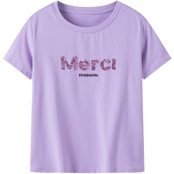 women's t-shirt women tee casual round collar short sleeve sequins letter embroidery simple style t-shirt female loose streetwear, White
women's t-shirt women tee casual round collar short sleeve sequins letter embroidery simple style t-shirt female loose streetwear, White