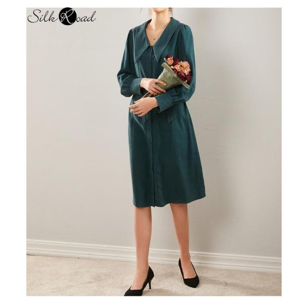 casual dresses silviye large pointed collar hangzhou silk cotton dress women's medium length solid belt waist long sleeve shirt, Black;gray
casual dresses silviye large pointed collar hangzhou silk cotton dress women's medium length solid belt waist long sleeve shirt, Black;gray