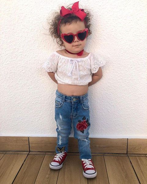 clothing sets girl's two piece set baby's off shoulder lace hollow out shirt flower butterfly embroidery jeans for toddlers, White
clothing sets girl's two piece set baby's off shoulder lace hollow out shirt flower butterfly embroidery jeans for toddlers, White