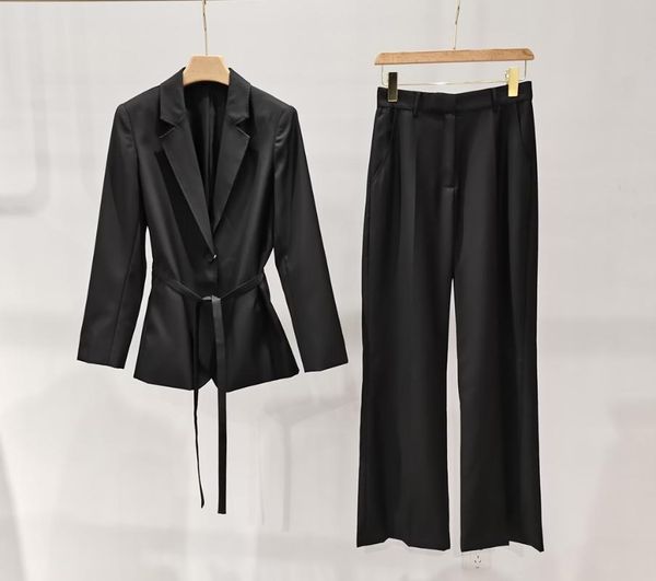 women's two piece pants 2021 fashion classic trendy women temperament solid color with belt blazer or wide leg set, White
women's two piece pants 2021 fashion classic trendy women temperament solid color with belt blazer or wide leg set, White