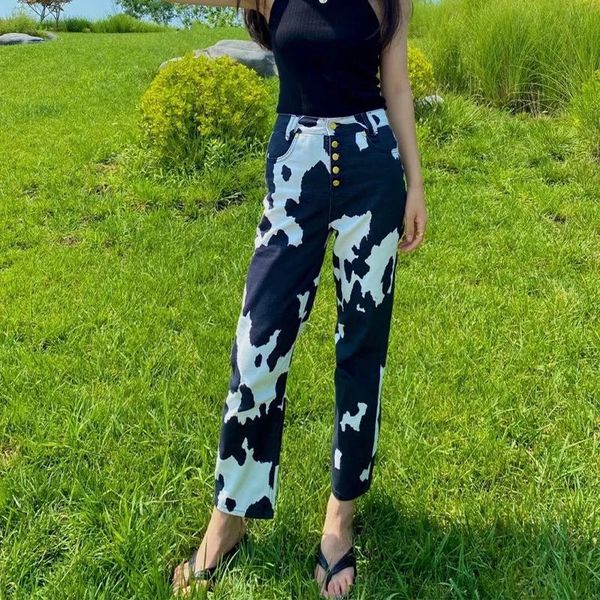 high waist cow printed black white straight style autumn winter trendy single breasted independent aesthetic denim trousers women's jea, Blue
high waist cow printed black white straight style autumn winter trendy single breasted independent aesthetic denim trousers women's jea, Blue