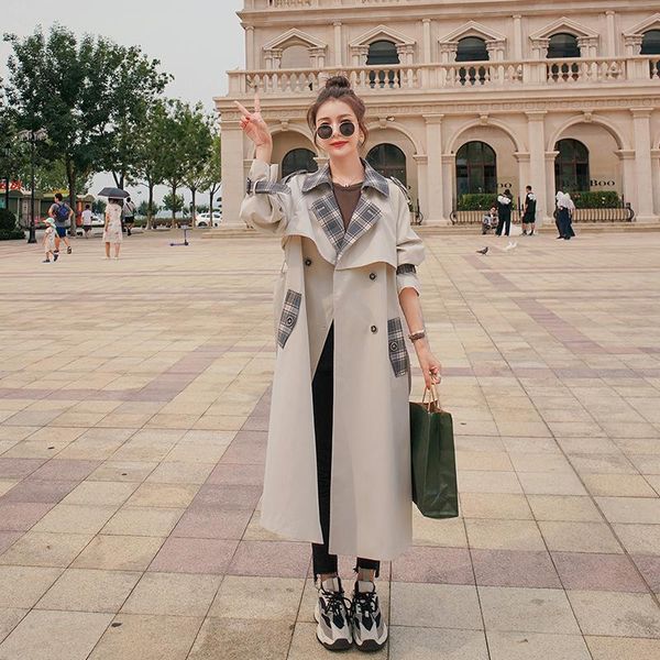 women's trench coats spring and autumn trendy fashion color contrast windbreaker, Tan;black
women's trench coats spring and autumn trendy fashion color contrast windbreaker, Tan;black