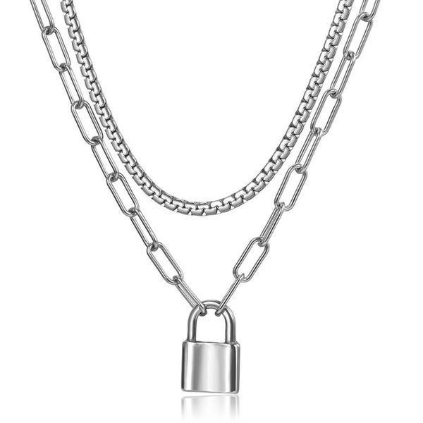 pendant necklaces chic silver color padlock charm double necklace for men boys stainless steel paperclip box rolo chain set ds26
pendant necklaces chic silver color padlock charm double necklace for men boys stainless steel paperclip box rolo chain set ds26