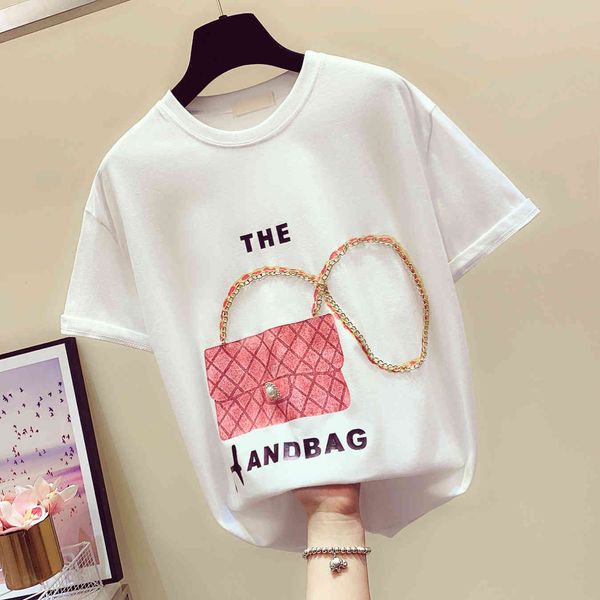 t shirt summer short sleeve tshirt woman loose wild bag chain panel short-sleeve t-shirt women's letters printed tee top, White
t shirt summer short sleeve tshirt woman loose wild bag chain panel short-sleeve t-shirt women's letters printed tee top, White