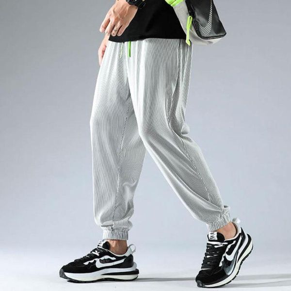 men's pants summer fashion elastic waist casual harem men streetwear loose thin striped ice silk trousers male sweatpants, Black
men's pants summer fashion elastic waist casual harem men streetwear loose thin striped ice silk trousers male sweatpants, Black