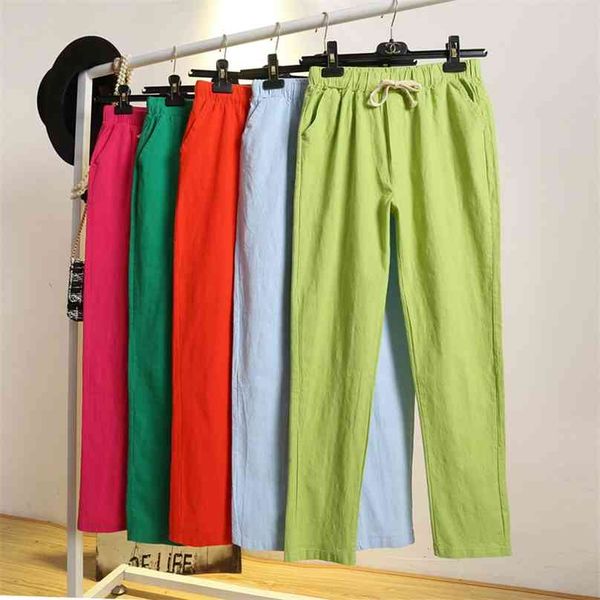 womens spring/summer harem pants cotton linen solid elastic waist candy colors trousers soft for female ladys 210925, Black;white
womens spring/summer harem pants cotton linen solid elastic waist candy colors trousers soft for female ladys 210925, Black;white