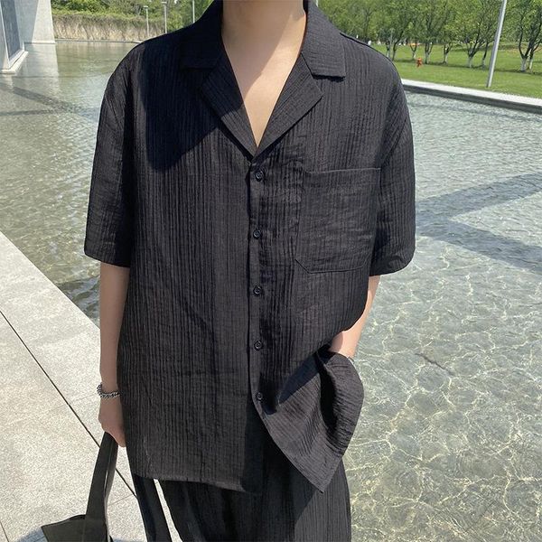 men's casual shirts summer short sleeve shirt fashion pocket black men streetwear korean loose dress mens -xl, White;black
men's casual shirts summer short sleeve shirt fashion pocket black men streetwear korean loose dress mens -xl, White;black