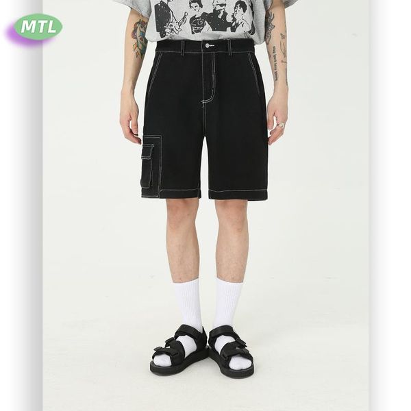 men's clothing | 2021 summer product wash white line stereo pocket design straight tube loose capris pants, Black
men's clothing | 2021 summer product wash white line stereo pocket design straight tube loose capris pants, Black