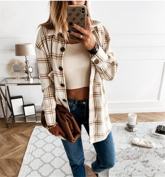 women long sleeve plaid jacket autumn spring oversized coat fashion loose outwear vintage streetwear ropa mujers 210521, Black;brown
women long sleeve plaid jacket autumn spring oversized coat fashion loose outwear vintage streetwear ropa mujers 210521, Black;brown