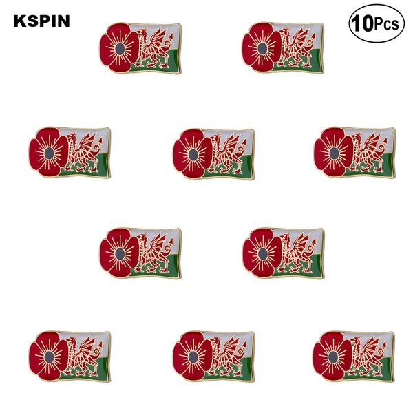 wales poppy flower lapel pin flag badge brooch pins badges 10pcs a lot, Gray