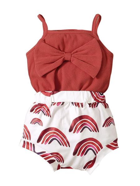 clothing sets girls casual three-piece clothes set, brick red solid color camisole, rainbow printed pattern shorts and headdress, White
clothing sets girls casual three-piece clothes set, brick red solid color camisole, rainbow printed pattern shorts and headdress, White