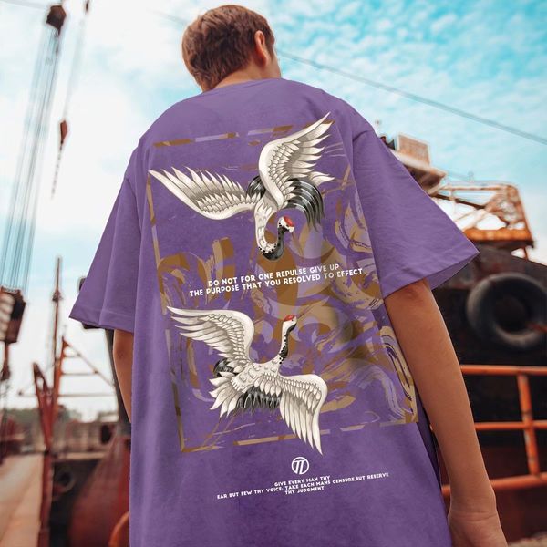 t shirt 2021 short sleeve men's china style crane fat fashion loose trend large half 33, White;black
t shirt 2021 short sleeve men's china style crane fat fashion loose trend large half 33, White;black