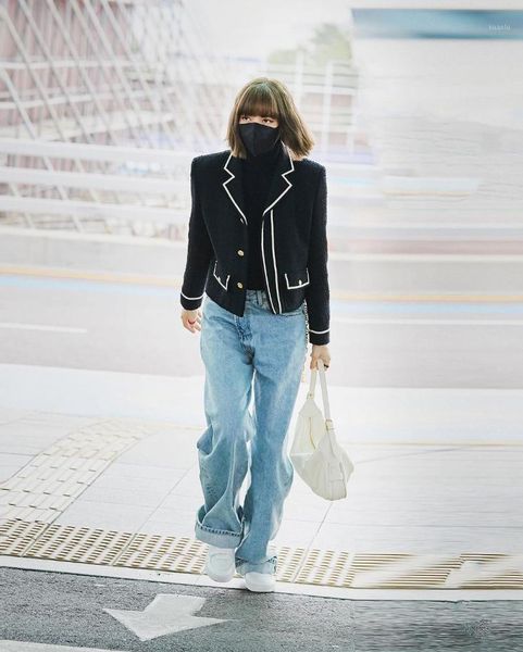 women's jackets kpop korea celebrity lisa vintage tweed coat women lapel long sleeve single-breasted slim casual warm cardigan outerwea, Black;brown
women's jackets kpop korea celebrity lisa vintage tweed coat women lapel long sleeve single-breasted slim casual warm cardigan outerwea, Black;brown