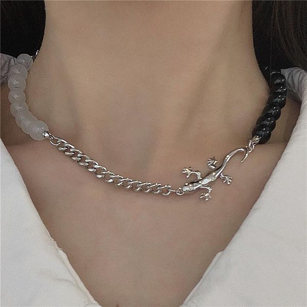 chains hyperbole gecko black white beads necklaces stainless steel chain fashion jewelry accessories, Silver
chains hyperbole gecko black white beads necklaces stainless steel chain fashion jewelry accessories, Silver