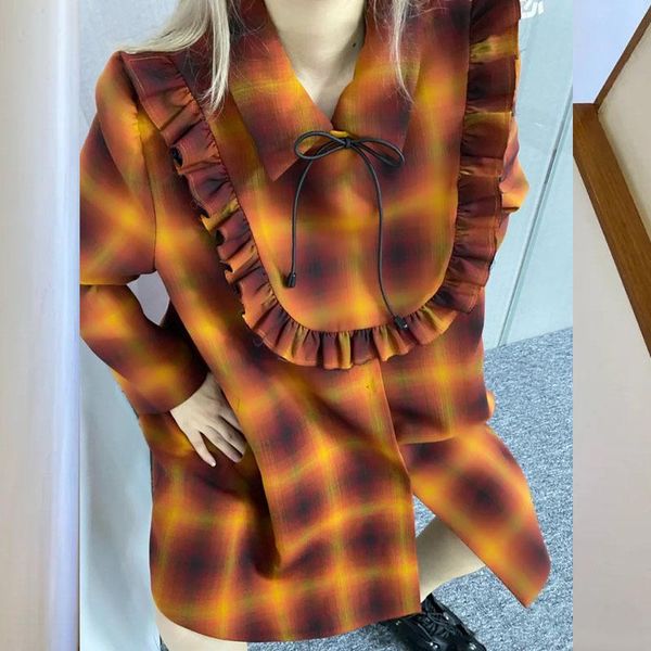 women's jackets 2021 autumn winter style plaid ruffled midi loose coat women retro bib r fashion vintage brand clothes, Black;brown
women's jackets 2021 autumn winter style plaid ruffled midi loose coat women retro bib r fashion vintage brand clothes, Black;brown