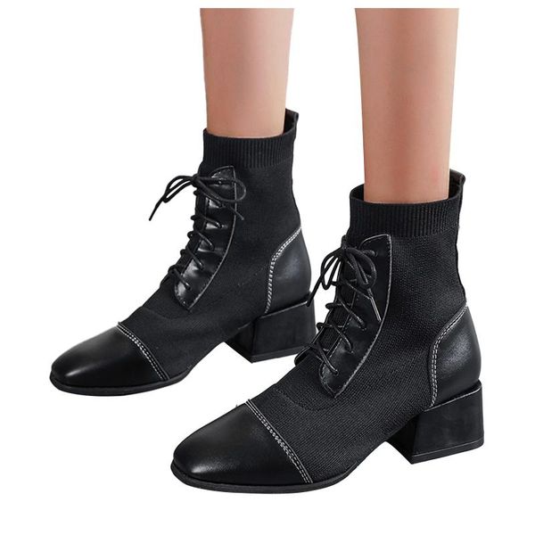 boots women's shoes pointed toe mid-heel thick heel lace up british style elastic stocking winter warm short tube, Black
boots women's shoes pointed toe mid-heel thick heel lace up british style elastic stocking winter warm short tube, Black