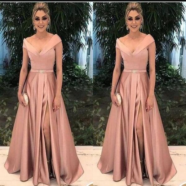 party dresses elegant women evening dress 2021 a line v neck front slit prom with sash long dusty pink robe longue dubai, White;black
party dresses elegant women evening dress 2021 a line v neck front slit prom with sash long dusty pink robe longue dubai, White;black