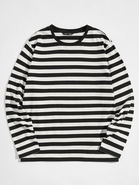 men round neck striped tee j6ec#, White;black
men round neck striped tee j6ec#, White;black