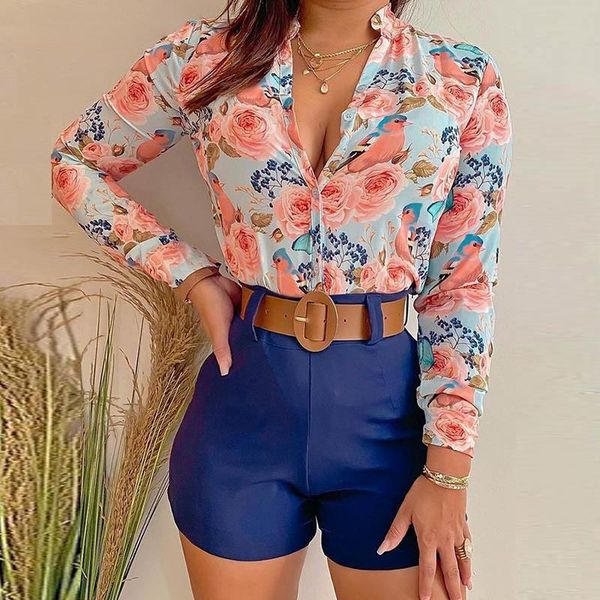 women's tracksuits women floral print shirts+solid pants sets office lady summer lace up bow blusa chain blouse and short 2pcs set, Gray
women's tracksuits women floral print shirts+solid pants sets office lady summer lace up bow blusa chain blouse and short 2pcs set, Gray