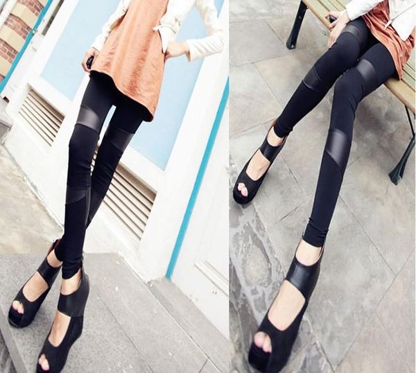 women's leggings lady stitching stretchy faux leather back pant fashion for women, Black
women's leggings lady stitching stretchy faux leather back pant fashion for women, Black