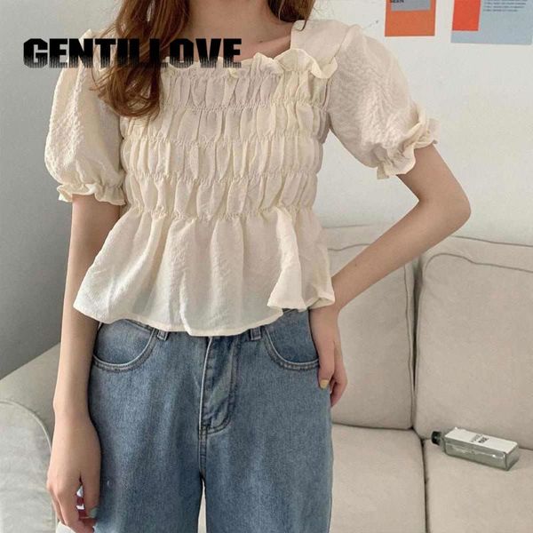 women's blouses & shirts chiffon puff sleeve women blouse square collar ruffles pleated elegant elasticity summer korean style solid t, White
women's blouses & shirts chiffon puff sleeve women blouse square collar ruffles pleated elegant elasticity summer korean style solid t, White