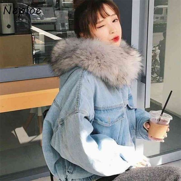 double pockets denim parkas hooded fur collar cotton coat loose warm single breasted winter women jacket 1g018 210422, Black;brown
double pockets denim parkas hooded fur collar cotton coat loose warm single breasted winter women jacket 1g018 210422, Black;brown