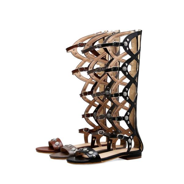 summer buckle roman boot flats ladies sandals soft bottom high tube cool plus size 33-46 casual leather long, Black 
summer buckle roman boot flats ladies sandals soft bottom high tube cool plus size 33-46 casual leather long, Black