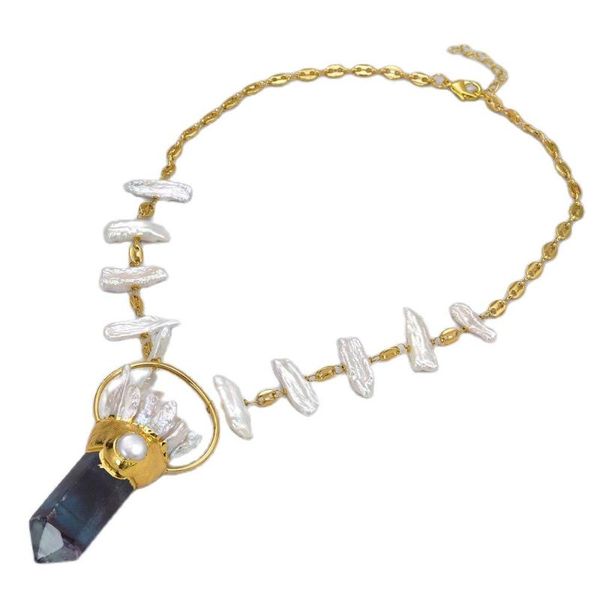 pendant necklaces jk natural fluorite quartz point white biwa pearl chain necklace handmade for women, Silver
pendant necklaces jk natural fluorite quartz point white biwa pearl chain necklace handmade for women, Silver